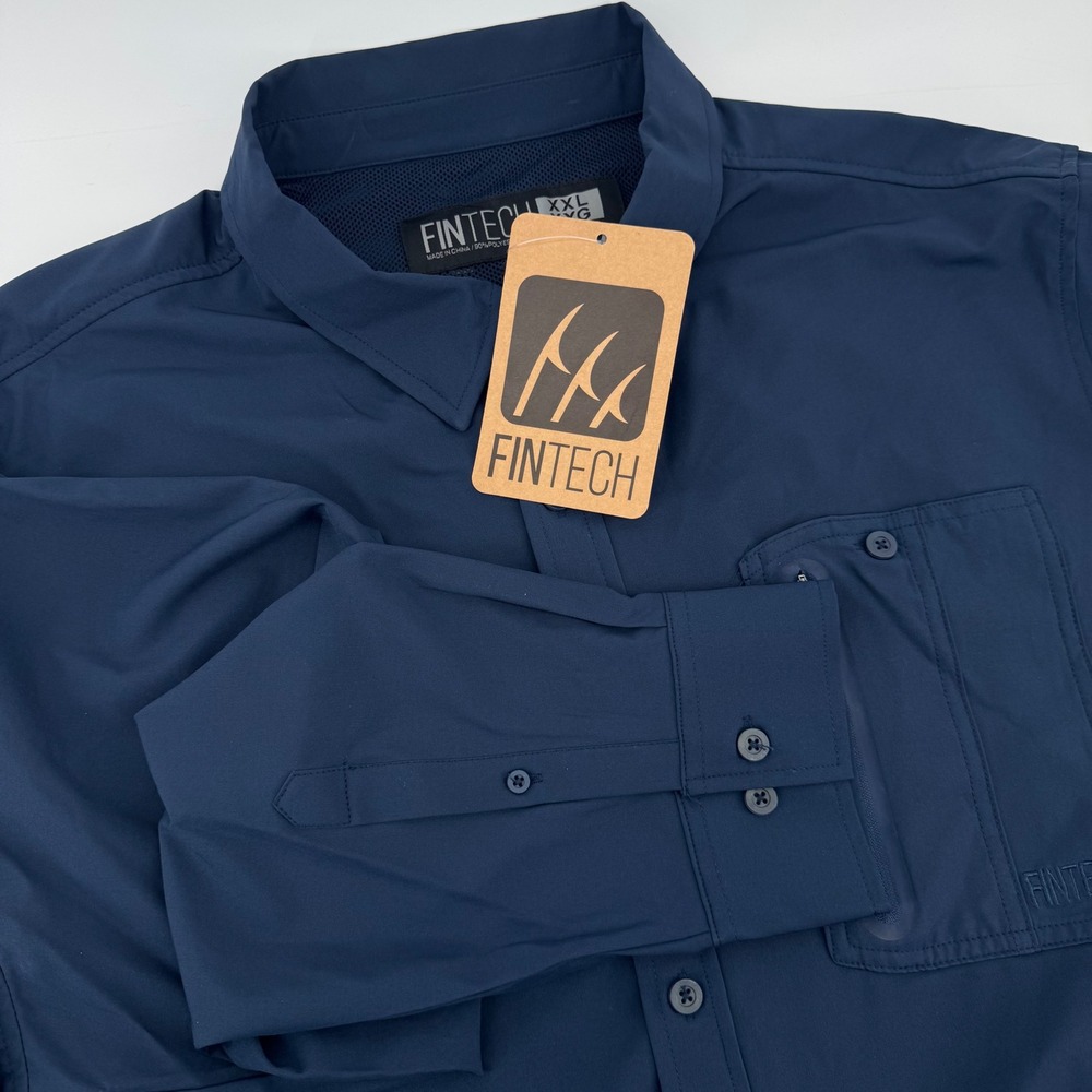 Fintech Mens Deep Sea Woven Long sleeve Fishing Shirt Navy XXL FMLW05-410 NEW